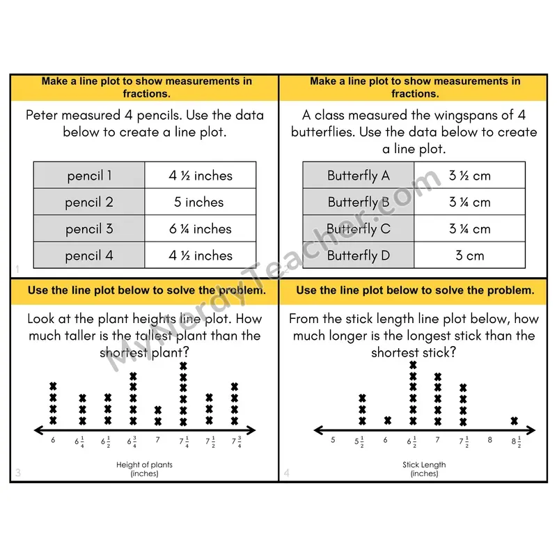 Line Plots with Fractions Task Cards — 4th Grade Color