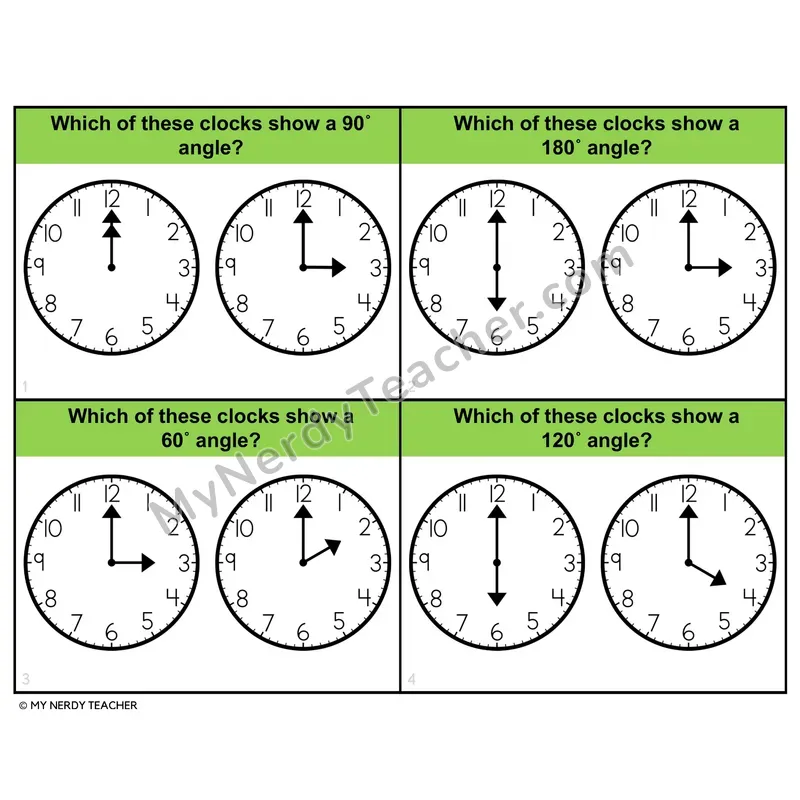 Angles Related to Circles Task Cards — 4th Grade Color