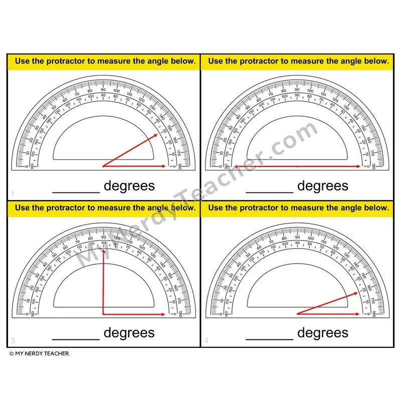 Measuring Angles with a Protractor Task Cards — 4th Grade Color