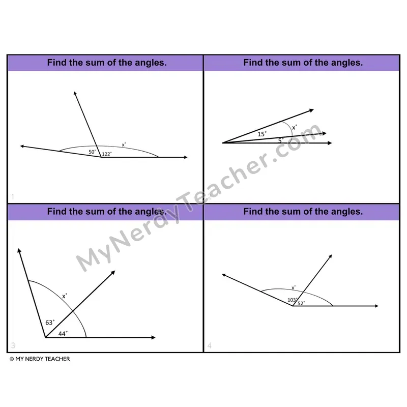 Adding Adjacent Angles Task Cards — 4th Grade Color