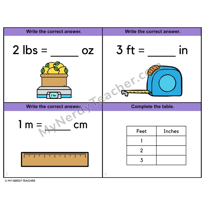 Converting Units of Measurement Task Cards — 4th Grade Color