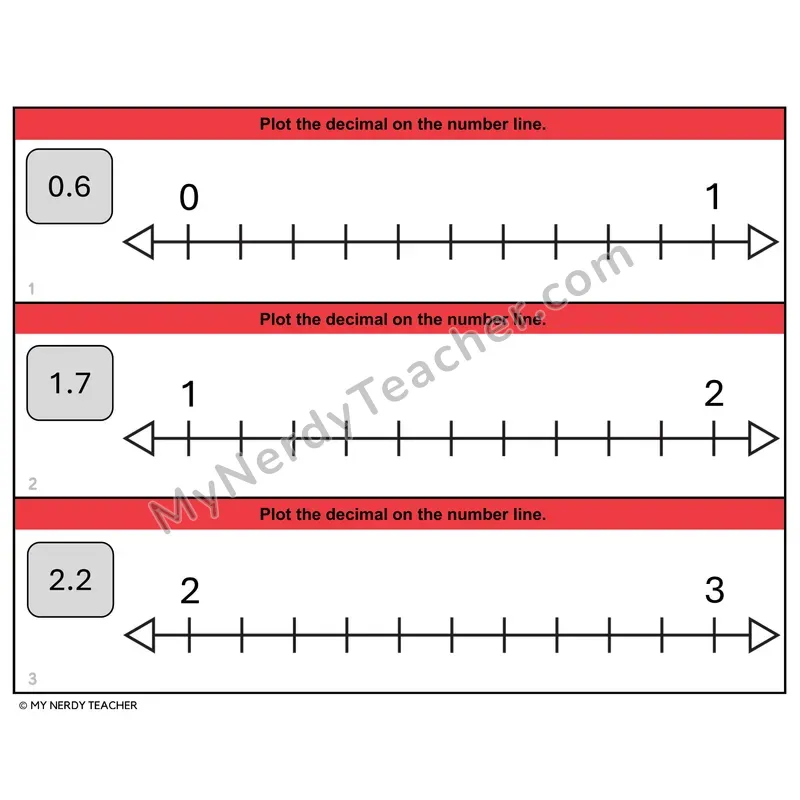 Decimals on a Zoomed-In Number Line Task Cards — 4th Grade Color