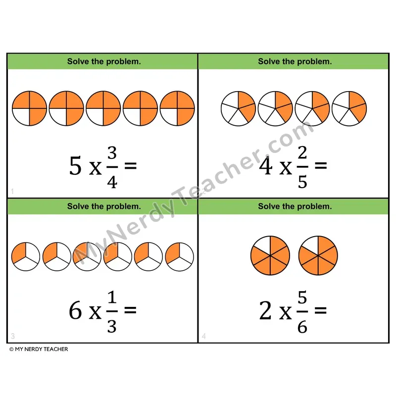 Multiplying Fractions by Whole Numbers Task Cards — 4th Grade Color