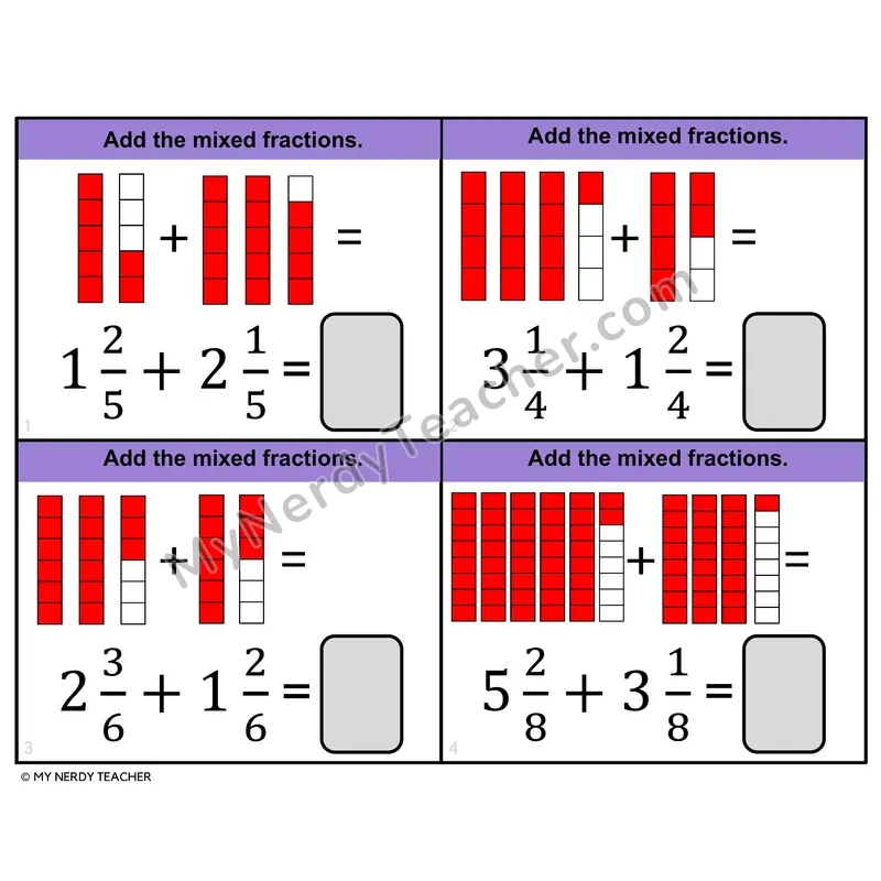 Mixed Numbers with Visual Models Task Cards — 4th Grade Color