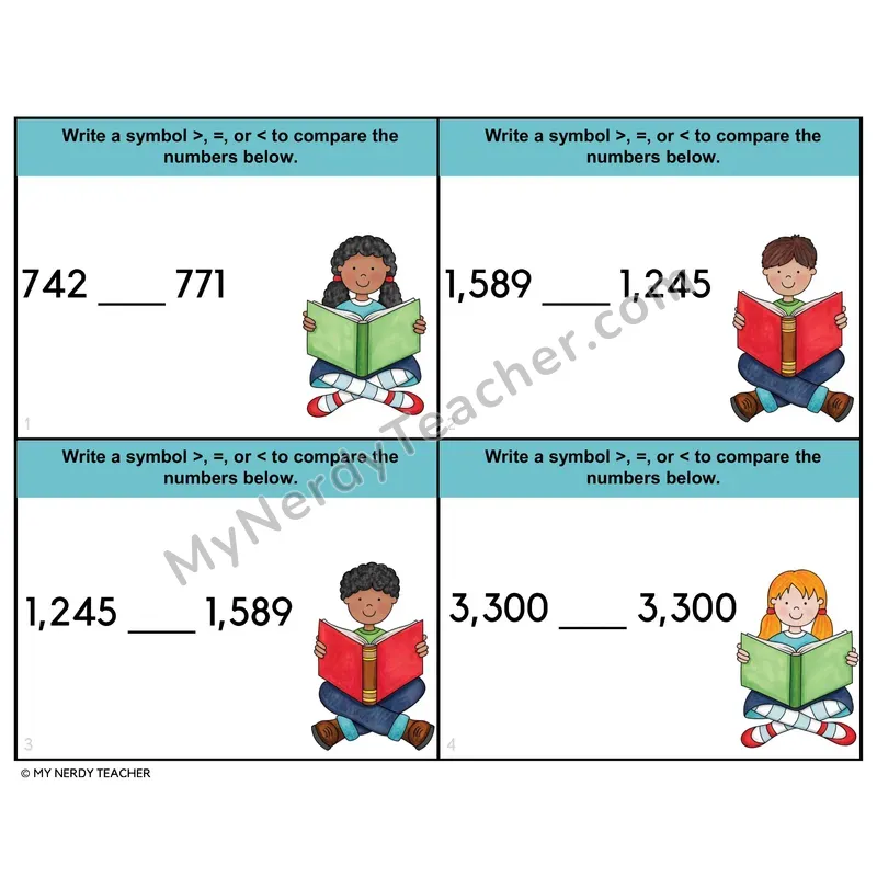 Comparing Multi-Digit Numbers Task Cards — 4th Grade Color