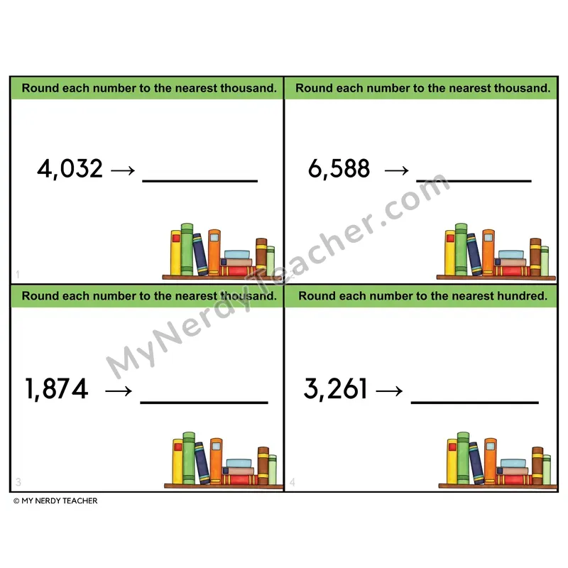 Rounding to the Nearest 10, 100, or 1,000 Task Cards — 4th Grade Color
