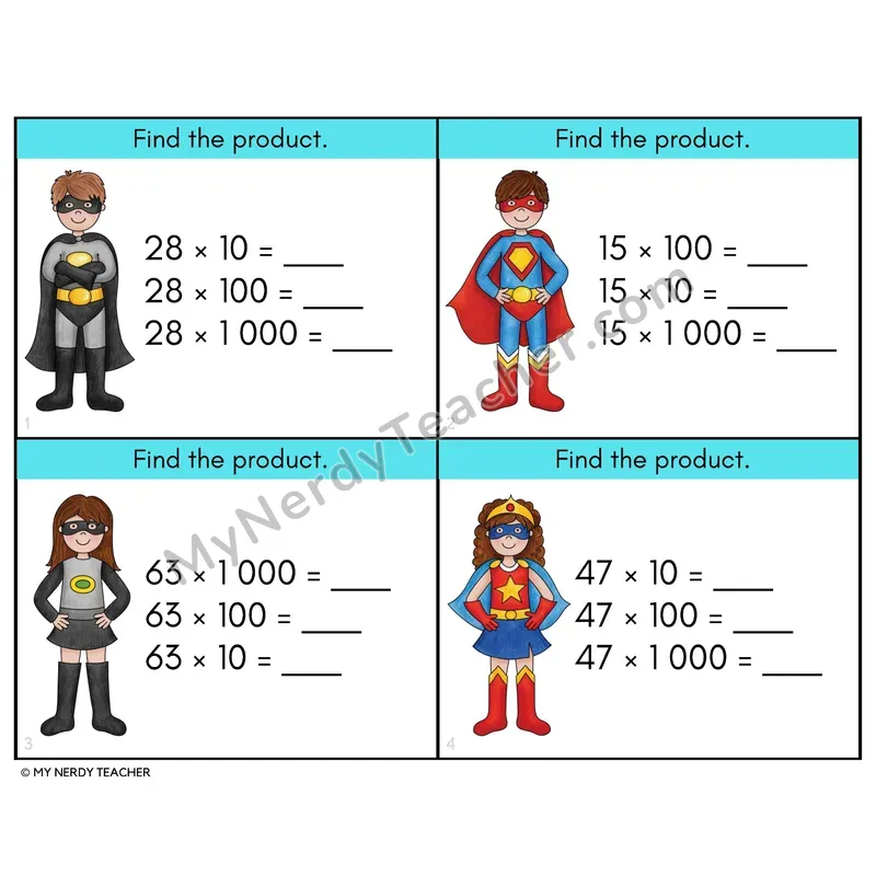 Multiplying Multiples of 10 Task Cards — 4th Grade Color