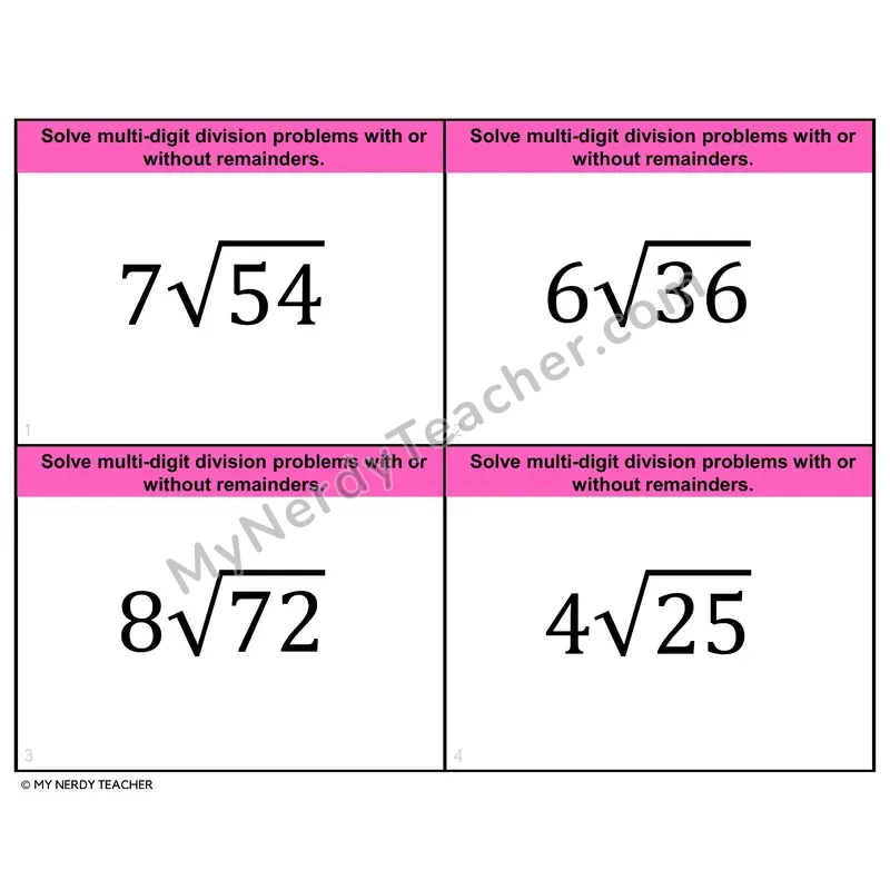Two-Digit Division Task Cards — 4th Grade Color