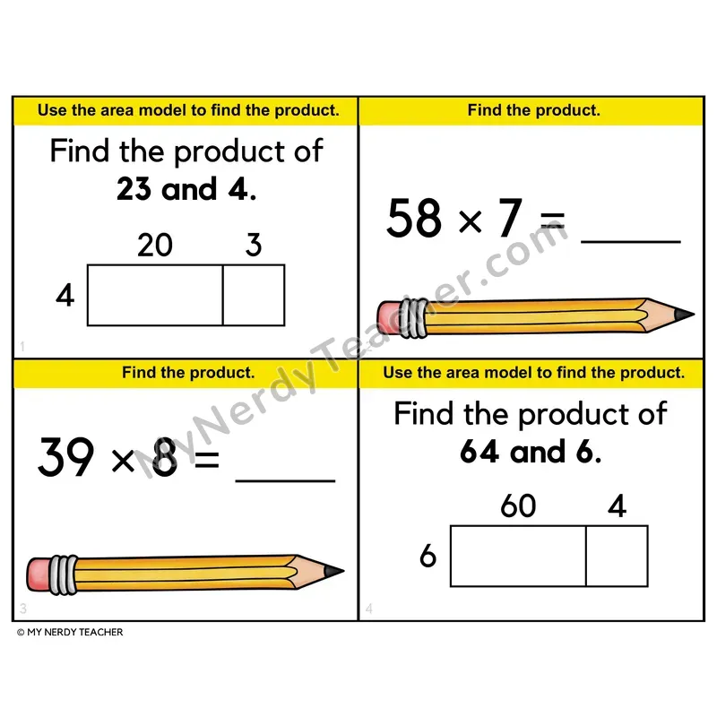 Multi-Digit by One-Digit Multiplication Task Cards — 4th Grade Color