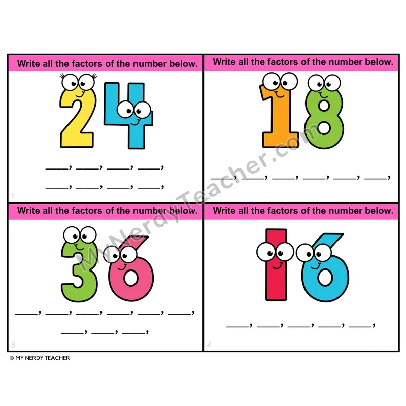 Finding Factor Pairs Task Cards — 4th Grade Color