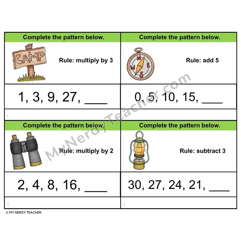 Multiplication Number Patterns Task Cards — 4th Grade Color