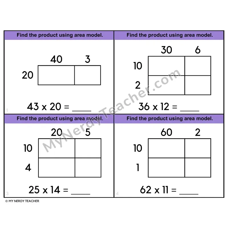 Two-Digit by Two-Digit Multiplication Task Cards — 4th Grade Color