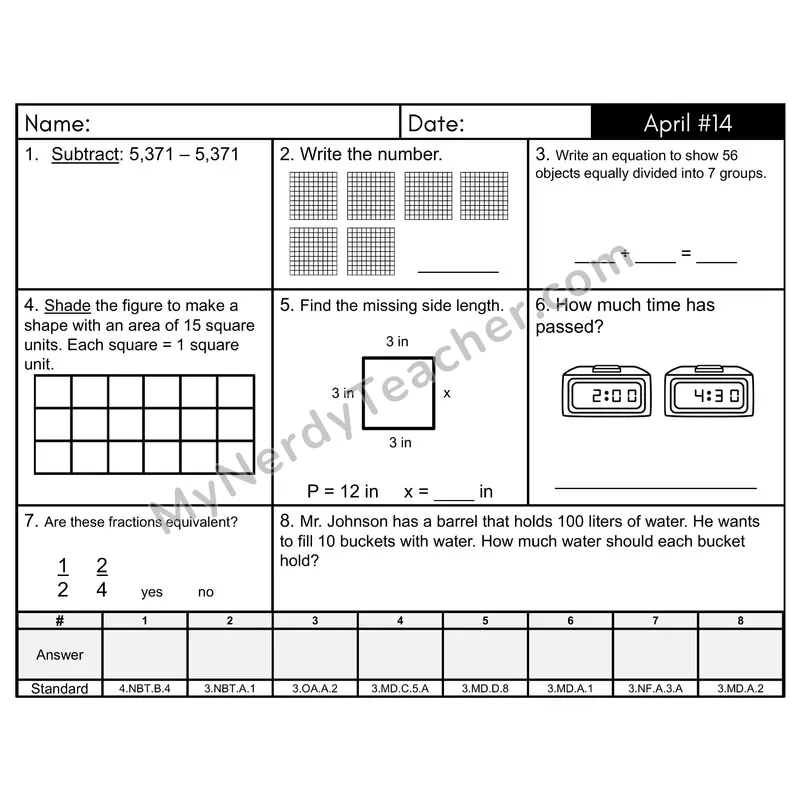 3rd Grade Spiral Morning Work Editable PowerPoint — April Day 14: Addition & Subtraction, Rounding