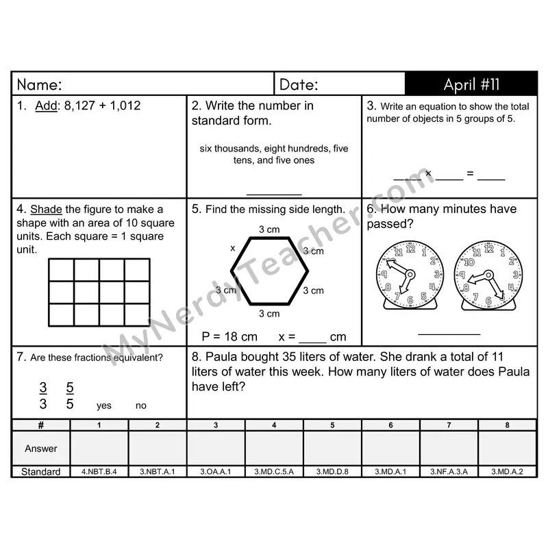 3rd Grade Spiral Morning Work Editable PowerPoint — April Day 11: Addition & Subtraction, Rounding