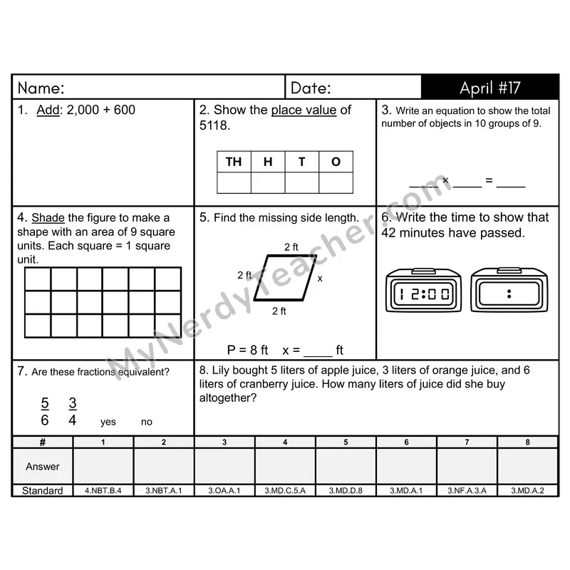 3rd Grade Spiral Morning Work Editable PowerPoint — April Day 17: Addition & Subtraction, Rounding
