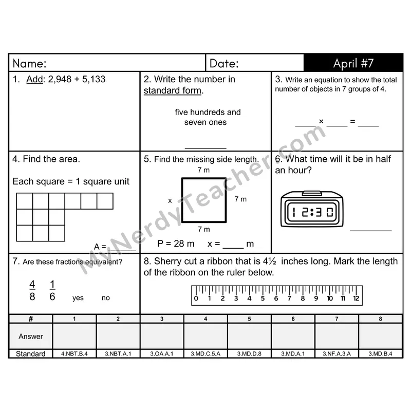3rd Grade Spiral Morning Work Editable PowerPoint — April Day 7: Addition & Subtraction, Rounding