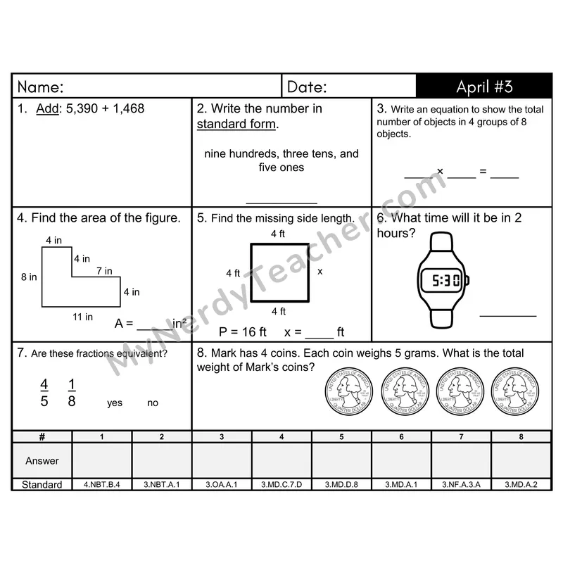 3rd Grade Spiral Morning Work Editable PowerPoint — April Day 3: Addition & Subtraction, Rounding