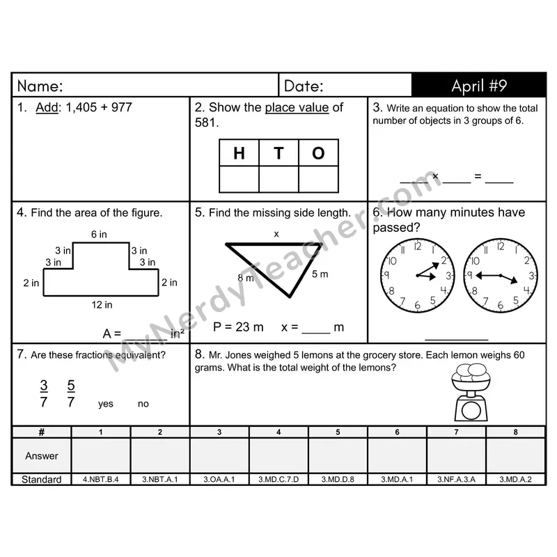 3rd Grade Spiral Morning Work Editable PowerPoint — April Day 9: Addition & Subtraction, Rounding