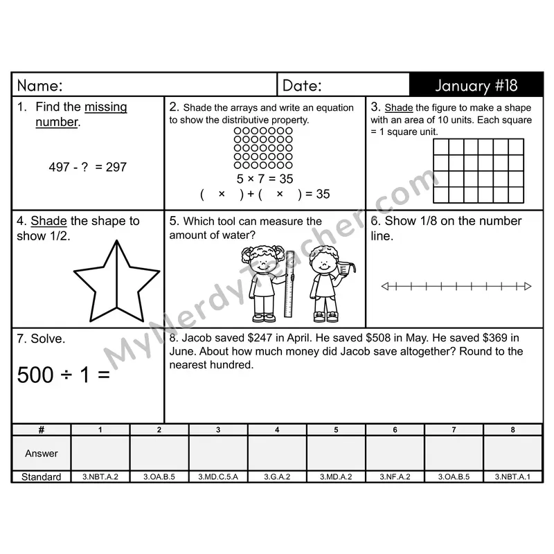 3rd Grade Spiral Morning Work Editable PowerPoint — January Day 18: Addition & Subtraction