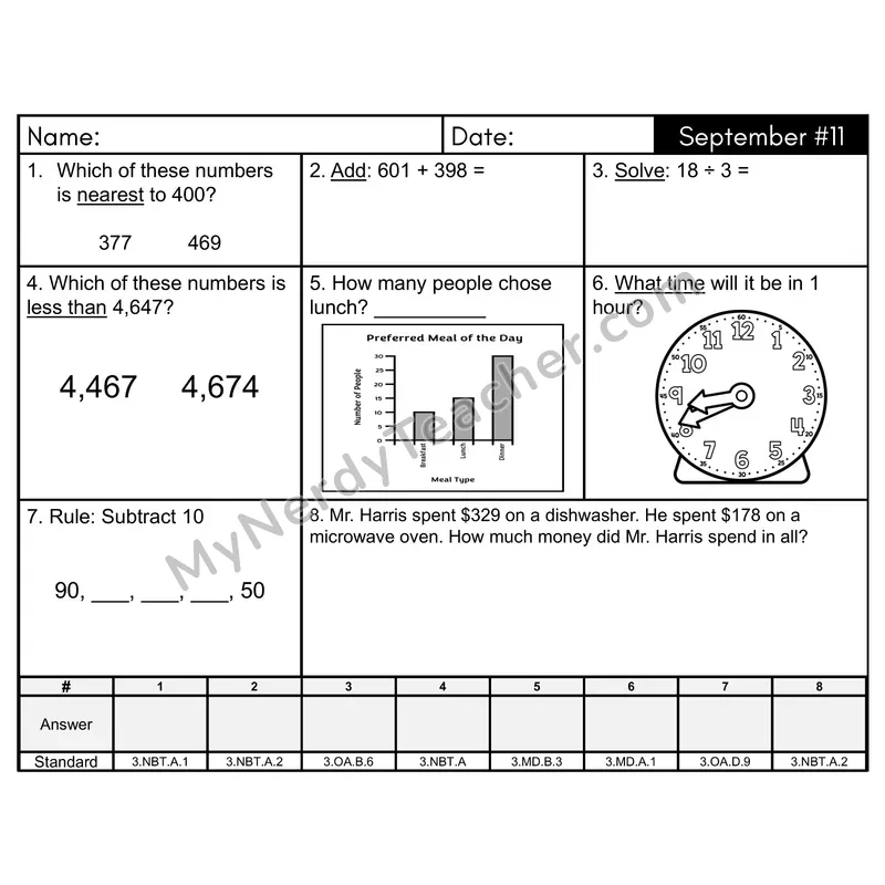 3rd Grade Spiral Morning Work Editable PowerPoint — September Day 11: Rounding