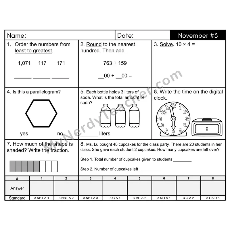 3rd Grade Spiral Morning Work Editable PowerPoint — November Day 3: Geometry, Rounding