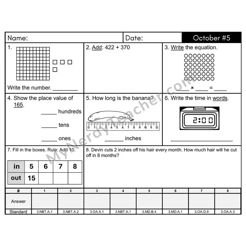3rd Grade Spiral Morning Work Editable PowerPoint — October Day 5: Rounding, Addition & Subtraction