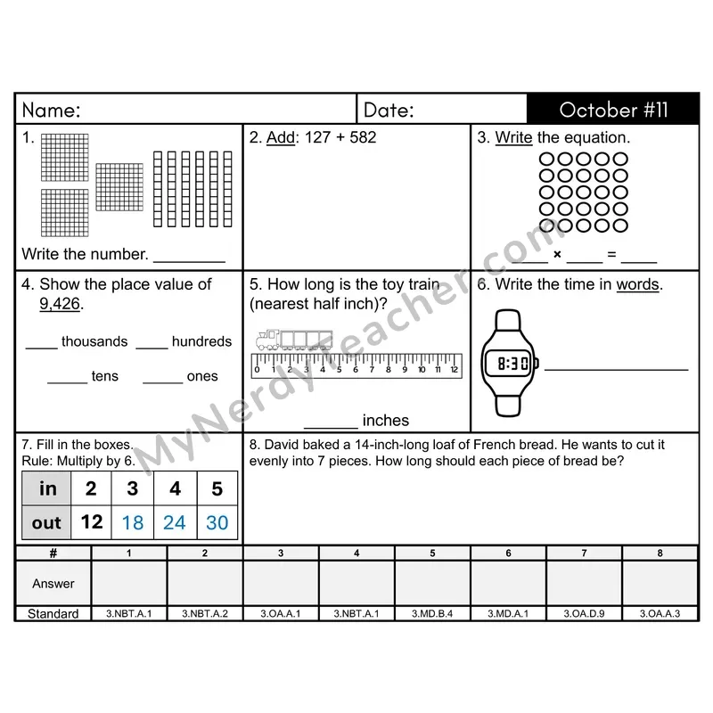 3rd Grade Spiral Morning Work Editable PowerPoint — October Day 11: Rounding, Addition & Subtraction