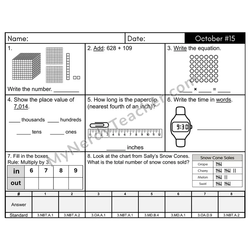 3rd Grade Spiral Morning Work Editable PowerPoint — October Day 15: Rounding, Addition & Subtraction
