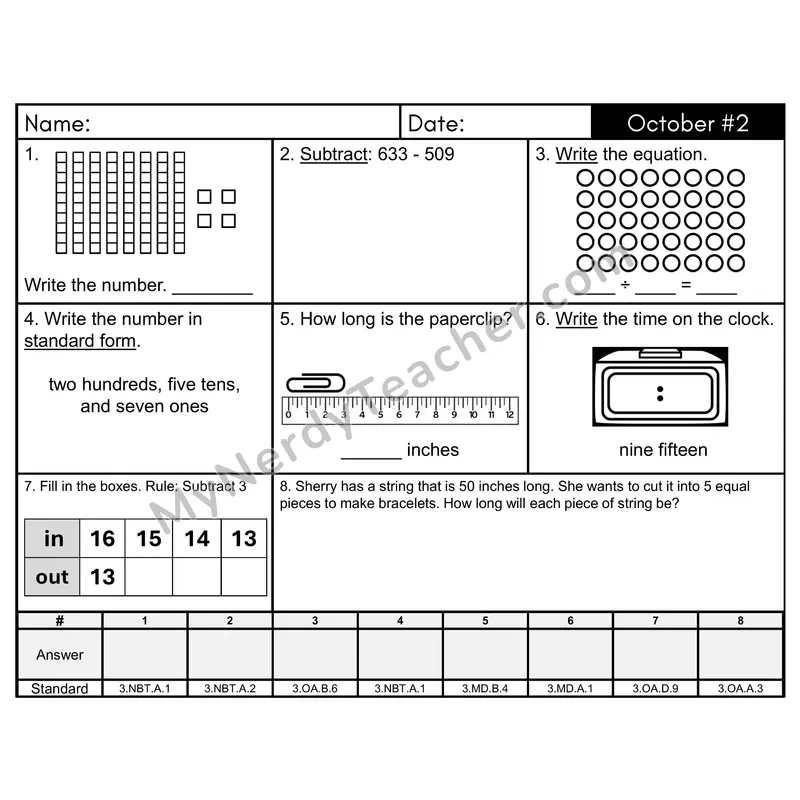 3rd Grade Spiral Morning Work Editable PowerPoint — October Day 2: Rounding, Addition & Subtraction