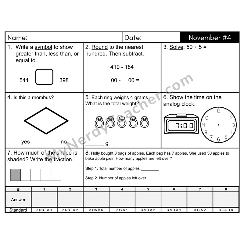3rd Grade Spiral Morning Work Editable PowerPoint — November Day 4: Geometry, Rounding