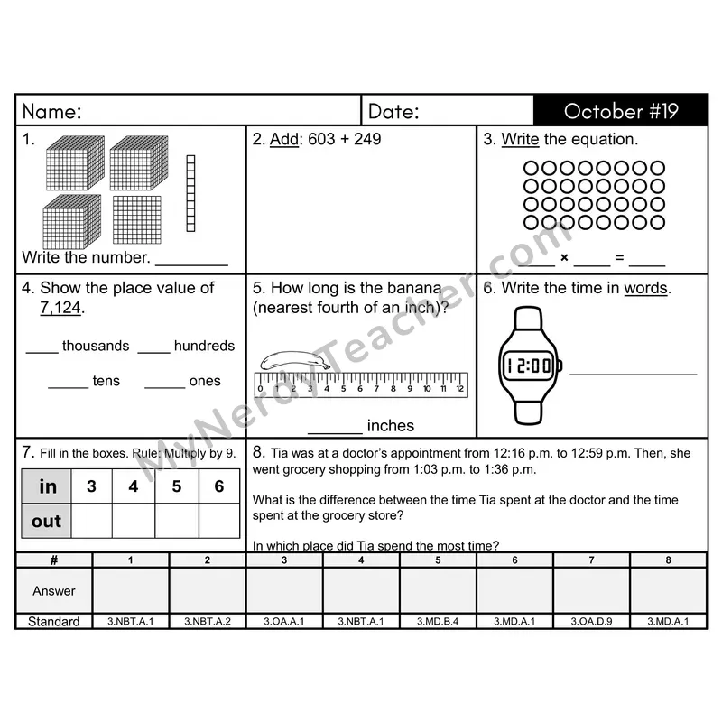 3rd Grade Spiral Morning Work Editable PowerPoint — October Day 19: Rounding, Addition & Subtraction