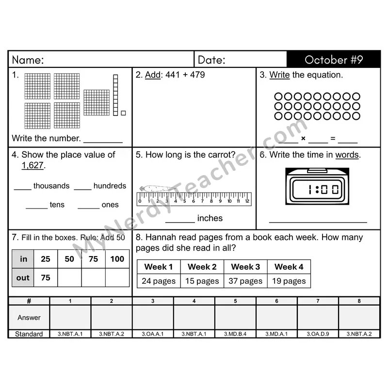 3rd Grade Spiral Morning Work Editable PowerPoint — October Day 9: Rounding, Addition & Subtraction