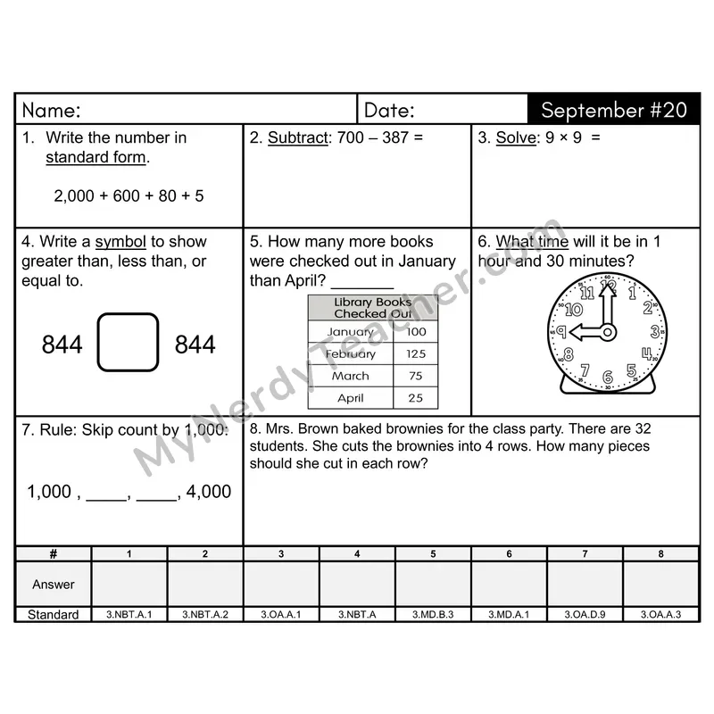 3rd Grade Spiral Morning Work Editable PowerPoint — September Day 20: Rounding