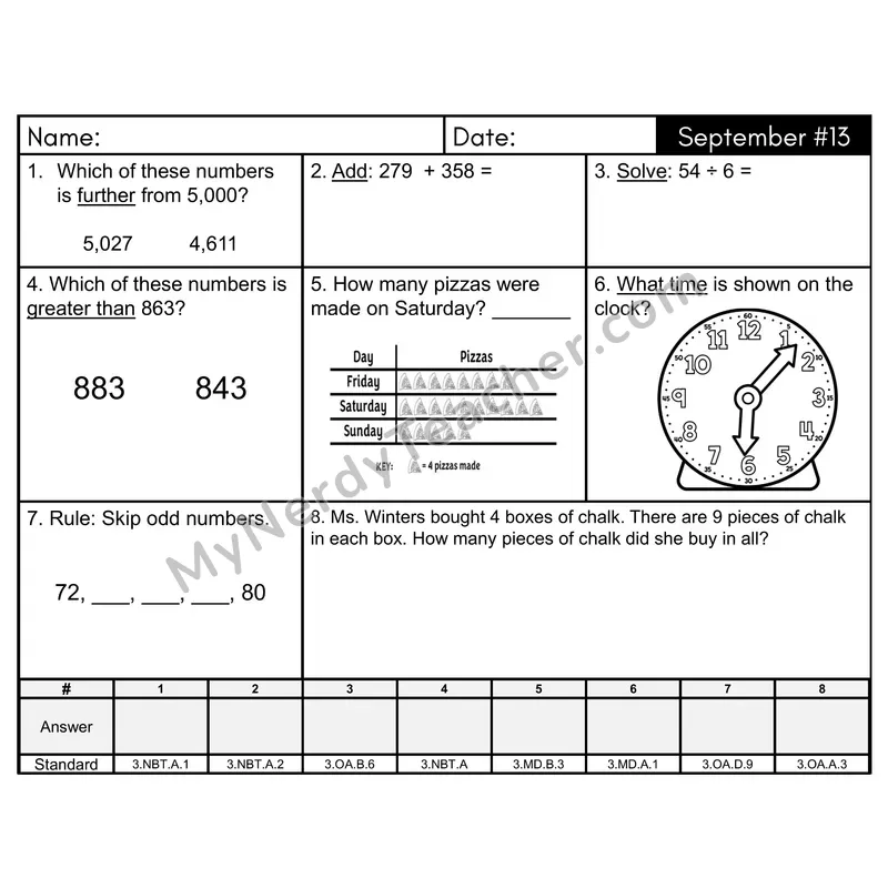 3rd Grade Spiral Morning Work Editable PowerPoint — September Day 13: Rounding