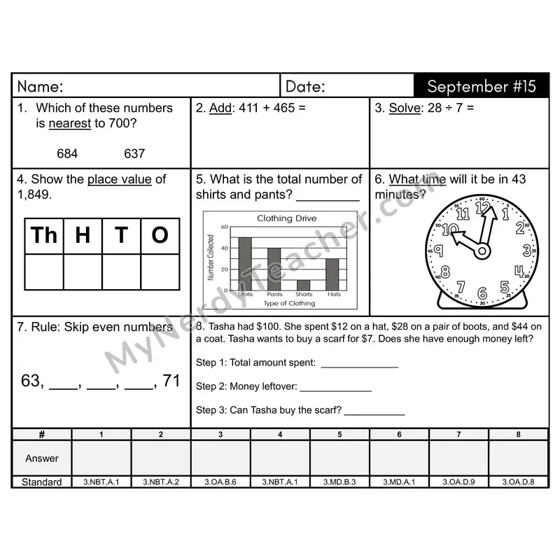3rd Grade Spiral Morning Work Editable PowerPoint — September Day 15: Rounding