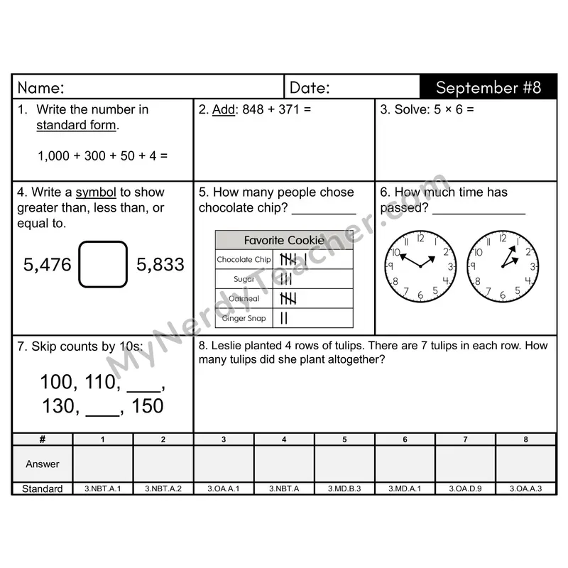 3rd Grade Spiral Morning Work Editable PowerPoint — September Day 8: Rounding, Addition & Subtraction