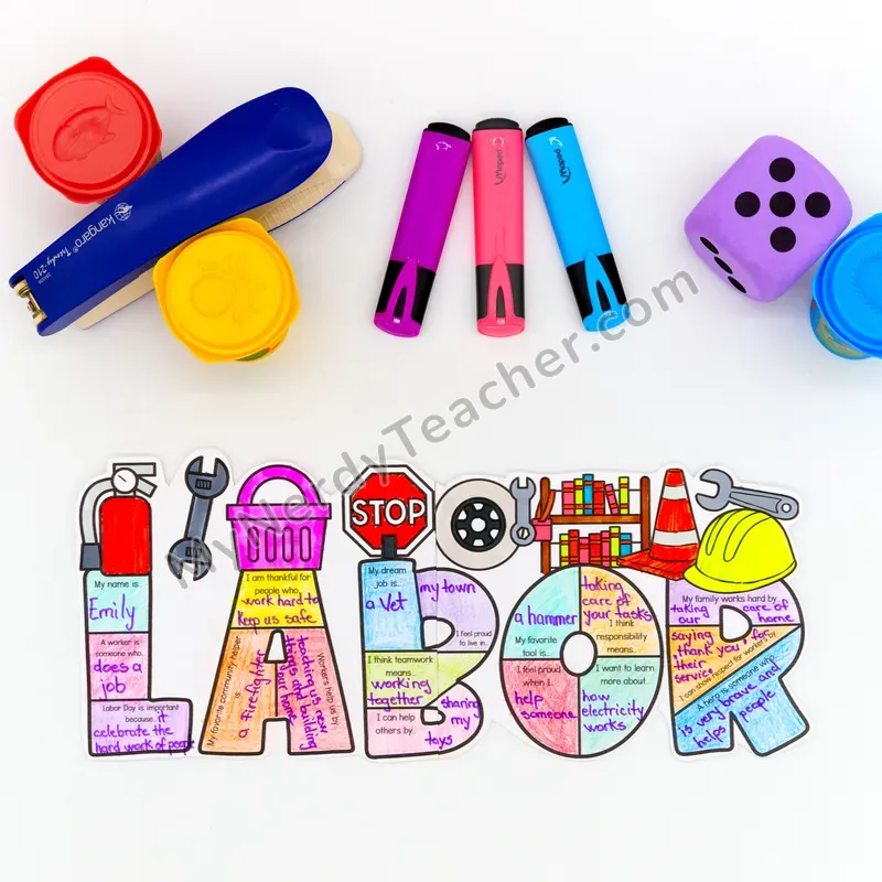 Labor Day Writing Craft Bulletin Board — Big Letter Templates