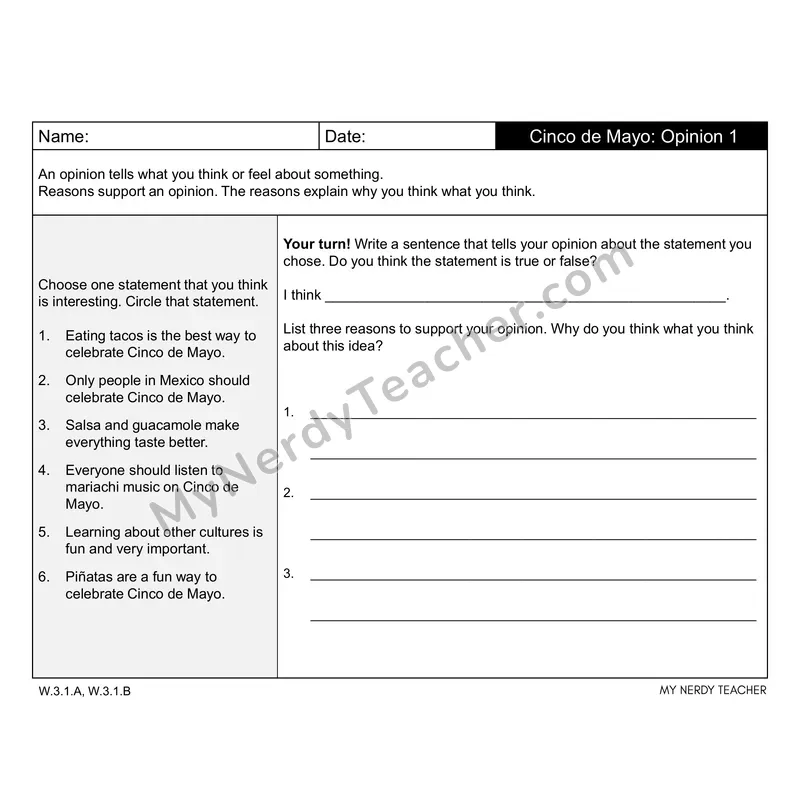 Cinco de Mayo Writing Prompts — Opinion, Narrative & Informational