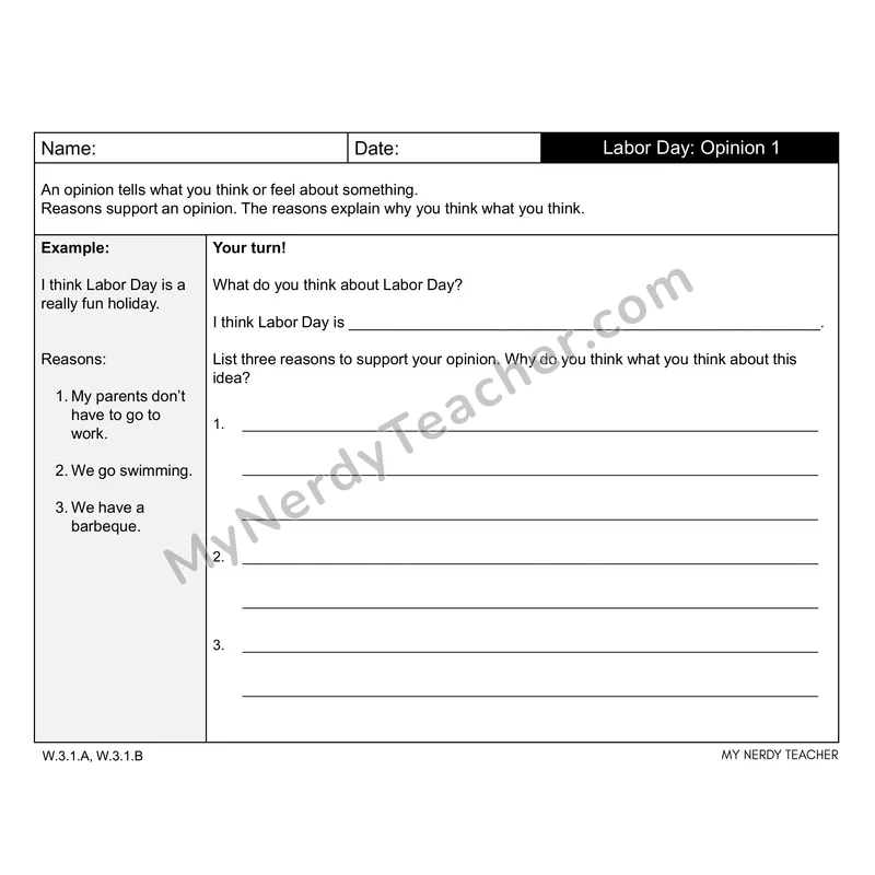 Labor Day Writing Prompts — Opinion, Narrative & Informational