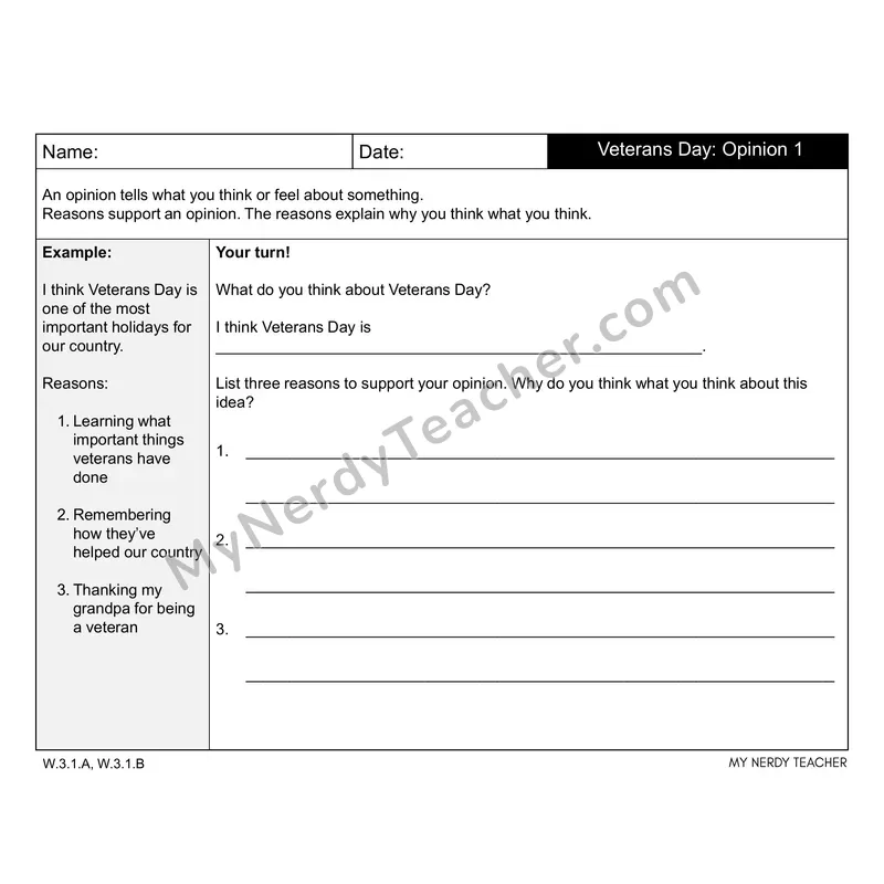 Veterans Day Writing Prompts (Editable PPT) — Opinion, Narrative & Informational