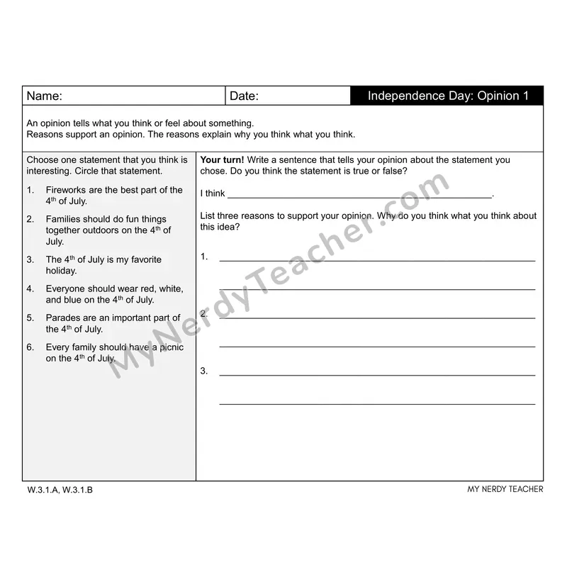4th of July Writing Prompts (Editable PPT) — Opinion, Narrative & Informational