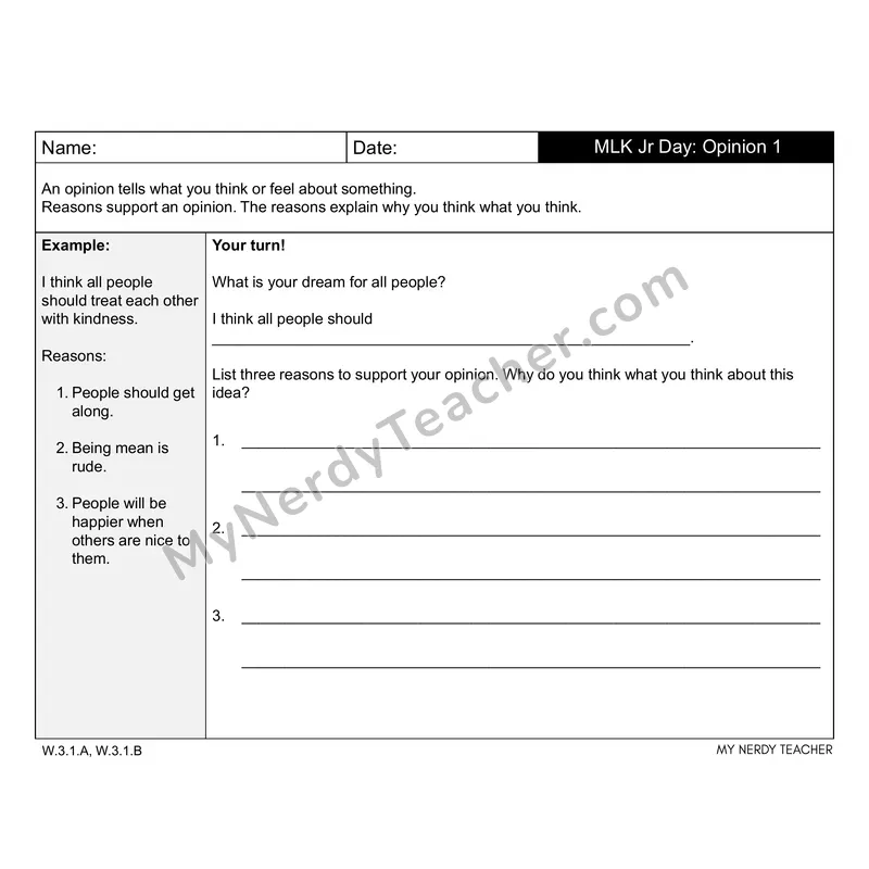 MLK Jr. Day Writing Prompts — Opinion, Narrative & Informational