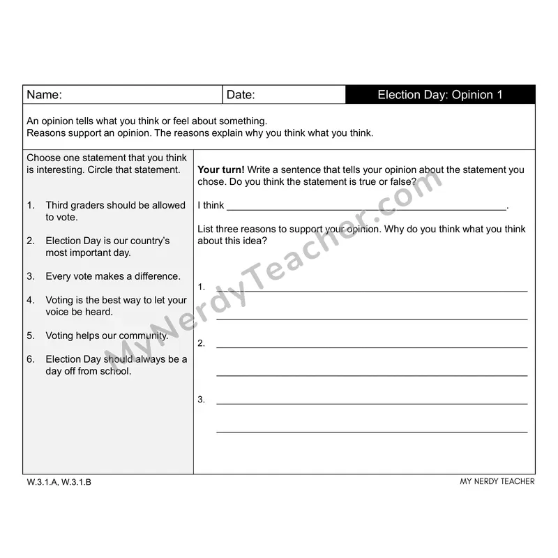 Election Day Writing Prompts (Editable PPT) — Opinion, Narrative & Informational