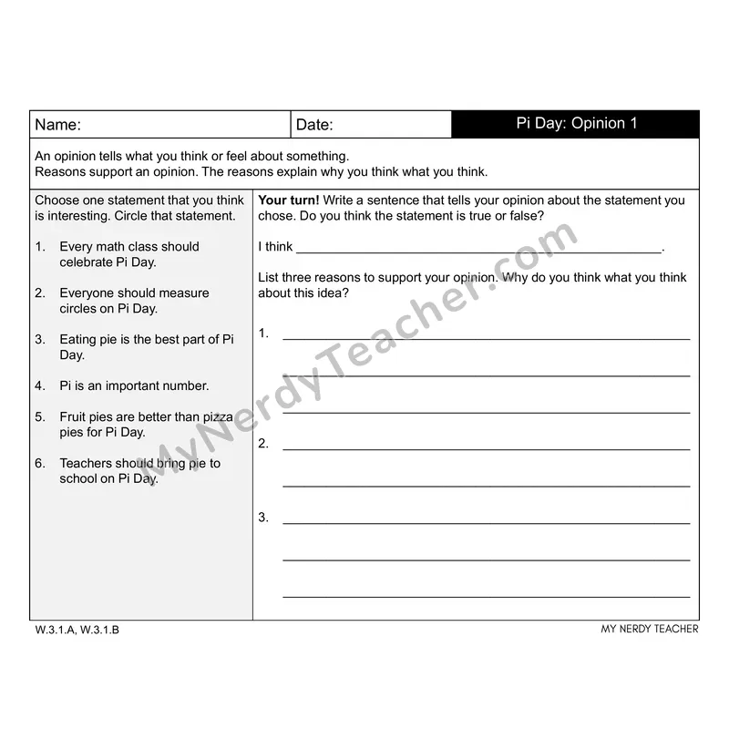 Pi Day Writing Prompts (Editable PPT) — Opinion, Narrative & Informational