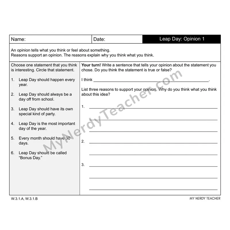 Leap Day Writing Prompts (Editable PPT) — Opinion, Narrative & Informational