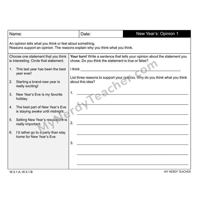 New Year's Writing Prompts (Editable PPT) — Opinion, Narrative & Informational