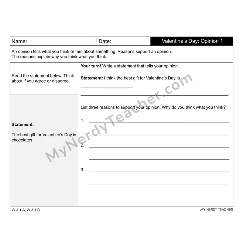 Valentine's Day Writing Prompts — Opinion, Narrative & Informational