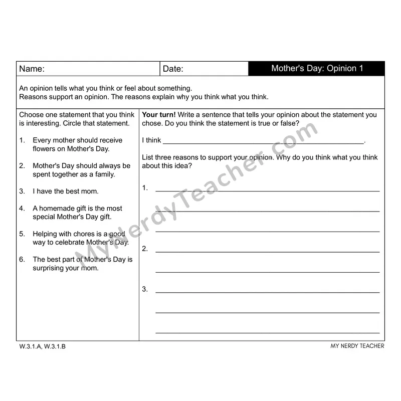 Mother's Day Writing Prompts (Editable PPT) — Opinion, Narrative & Informational