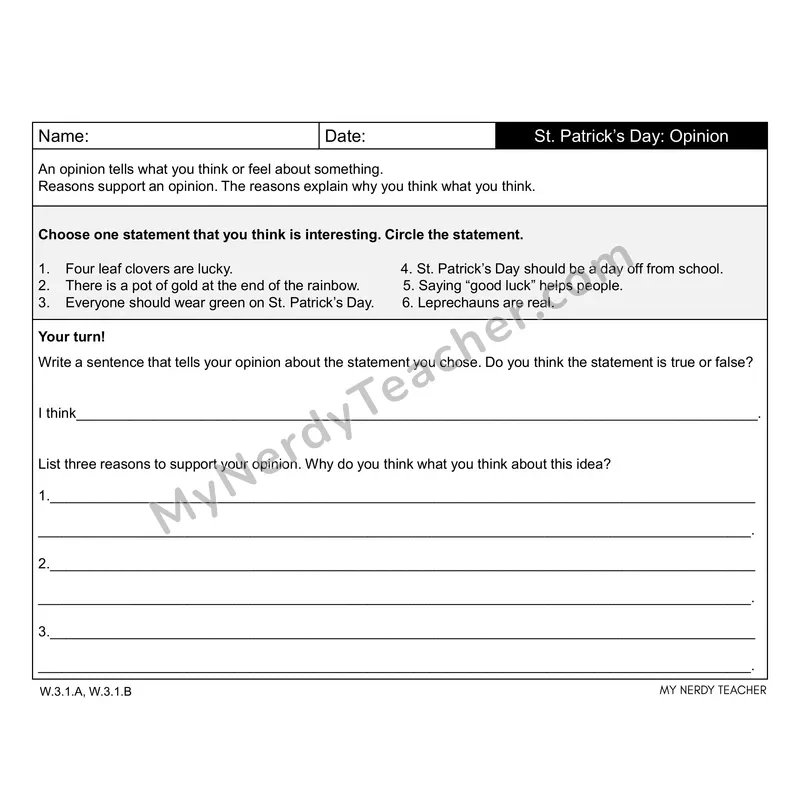 St. Patrick's Writing Prompts (Editable PPT) — Opinion, Narrative & Informational