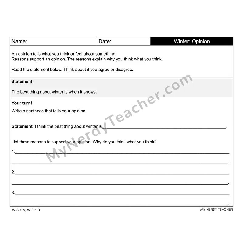 Winter Writing Prompts — Opinion, Narrative & Informational